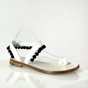 Playful and Gorgeously Crafted Alvaro ‘Angela’ Pom-Pom Sandals in White
